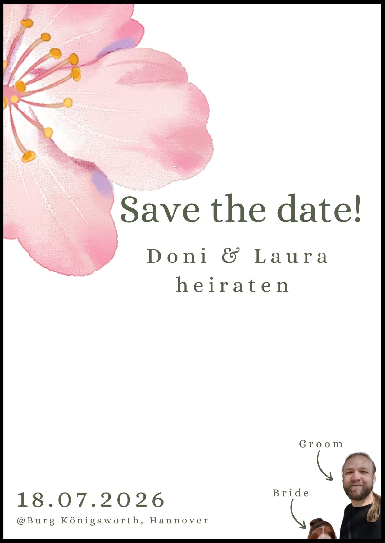 Save the date für die Hochzeit von Laura und Doni